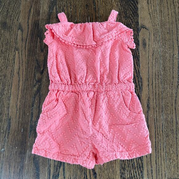 Cynthia Rowley Pink Peach Baby Girls Romper Pom Pom Fringe Size 12M Months - Picture 1 of 8